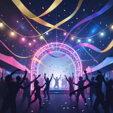 歌曲的封面very dynamic, festival atmosphere, continuous rhythm, no pauses