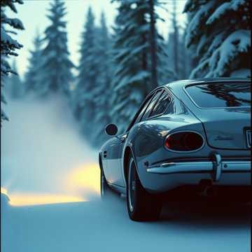 Cover utworu машина которая едет по снегу и сзади елки